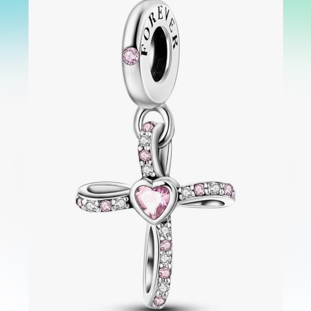 Love Jesus Pink Heart Cross Charm for your Pandora Bracelet Christian charms